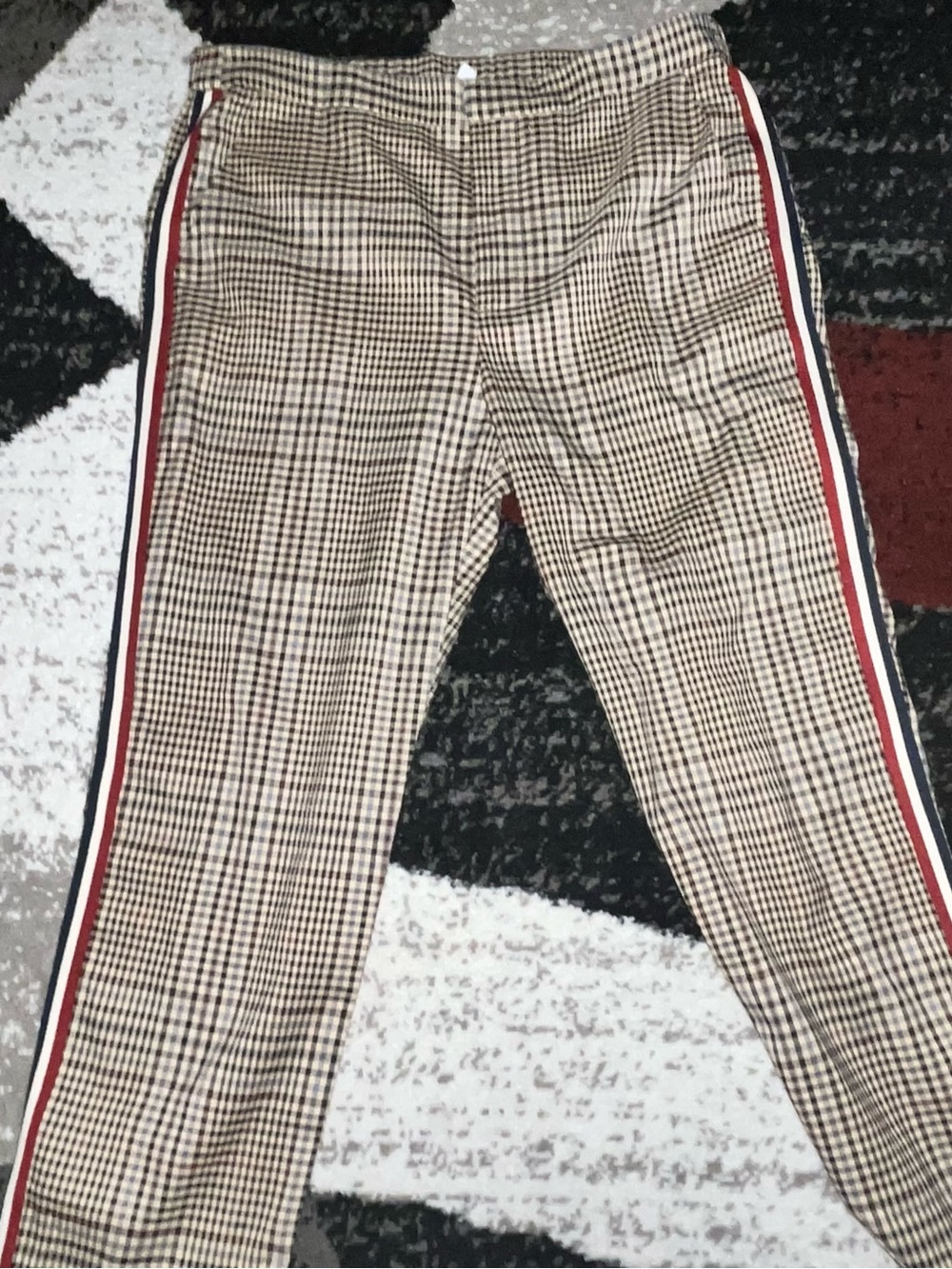 BB Dakota Beige Checked Chinos with Red and Navy Side Stripes